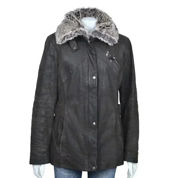 Danier Leather Jacket Brown Faux Fur Collar  Size Medium - Picture 1 of 13
